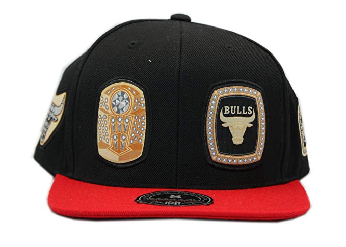 Mitchell & Ness NBA Chicago Bulls Rings High Crown Fitted Black with RED CAP