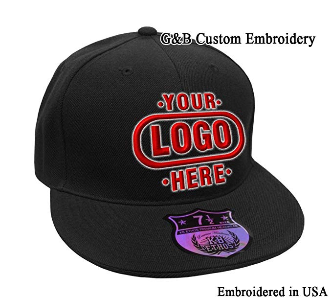 Custom Hat, KBETHOS Fitted Flat Brim Black Hat. Place Your Own Text or Logo