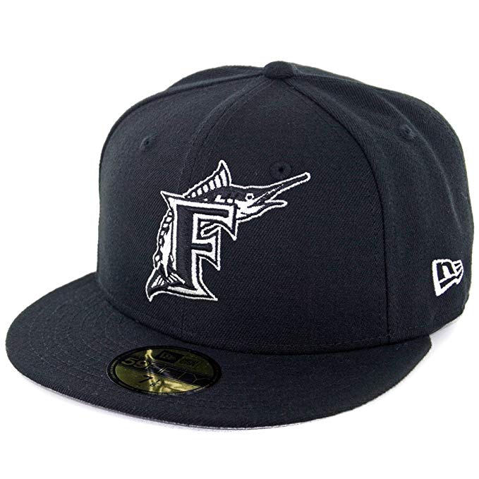 New Era 59Fifty Florida Marlins CO BK WH Fitted Hat (Black/White) Mens MLB Cap