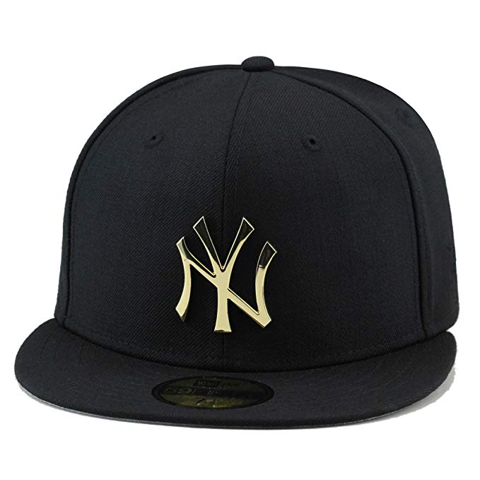 New Era York Yankees Fitted Hat Cap Black/Gold Metal Badge